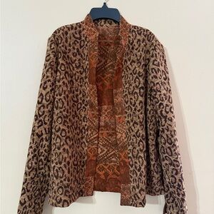 Coldwater Creek Reversible Jacquard Print Open Cardigan